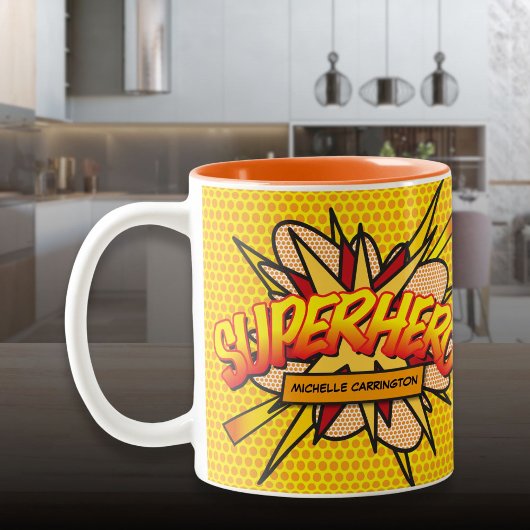 Personalisiert Fun Comic Buch SUPERHERO Zweifarbige Tasse