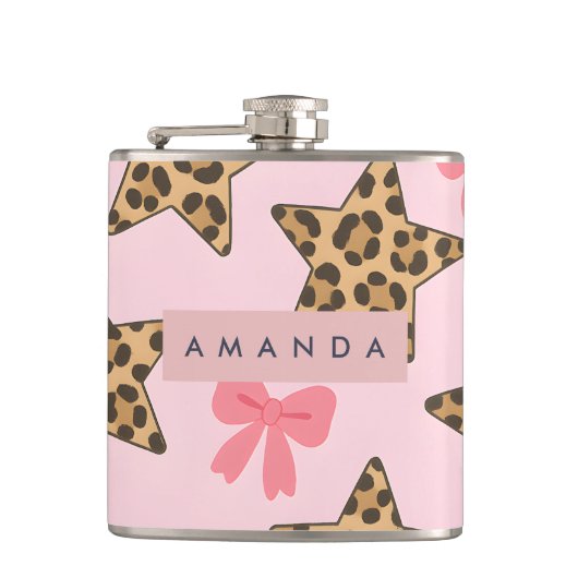 Personalisiert Fun Tiger Print Star Muster Flachmann (Vorderseite)