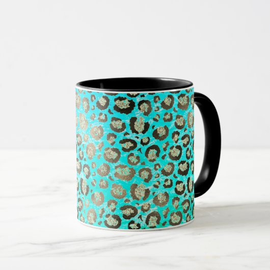 Personalisiert Funkelnd Glitterie Türkis Leopard Tasse (VorderseiteRechts)