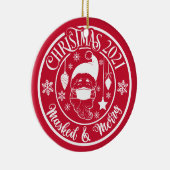 Personalisiert Funny 2021 Masked & Frohe Weihnacht Keramik Ornament (Rechts)