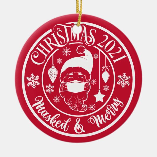 Personalisiert Funny 2021 Masked & Frohe Weihnacht Keramik Ornament (Vorne)