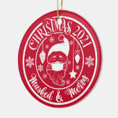 Personalisiert Funny 2021 Masked & Frohe Weihnacht Keramik Ornament (Links)