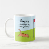 Personalisiert Funny Birthday Cartoon Cat Golf Jok Kaffeetasse (Links)