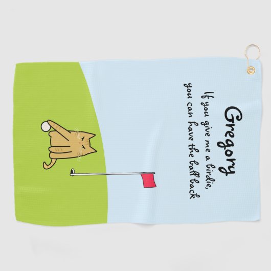 Personalisiert Funny Cartoon Cat Golf Joke Golfhandtuch (Horizontal)