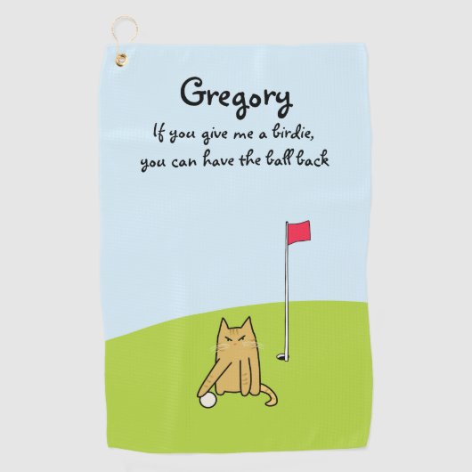 Personalisiert Funny Cartoon Cat Golf Joke Golfhandtuch (Vorderseite)
