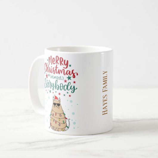 Personalisiert Funny Cat Frohe Weihnachtsfeier Tas Kaffeetasse (Vorderseite Links)