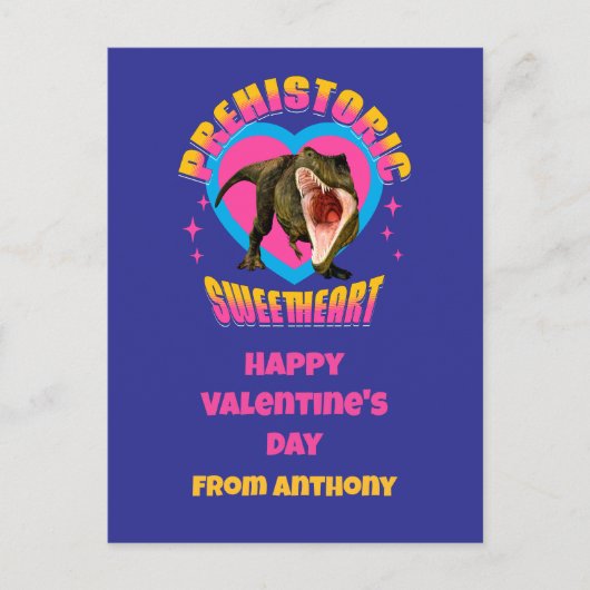 Personalisiert Funny Dinosaur Valentinstag Postkarte (Vorderseite)