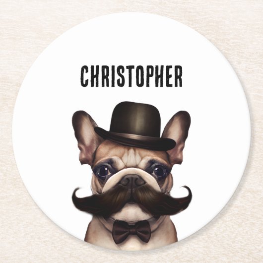 Personalisiert Funny Dog Runder Pappuntersetzer (Vorderseite)
