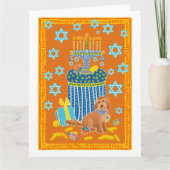 Personalisiert Funny Doodle Dog Tan Dog Hanukkah Karte (Vorderseite)
