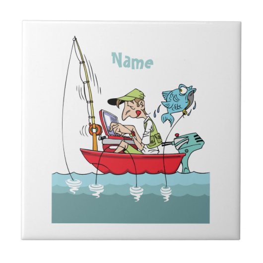 Personalisiert Funny Fishing Cartoon Fliese (Vorderseite)