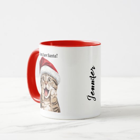 Personalisiert Funny Kitty Cat Weihnachtszeit Tass Tasse (Vorderseite Links)