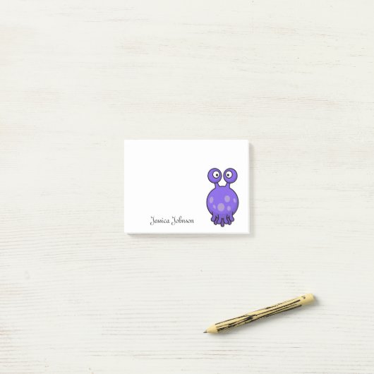 Personalisiert Funny Niedlich Lila Alien Notizbloc Post-it Klebezettel (Auf Schreibtisch)