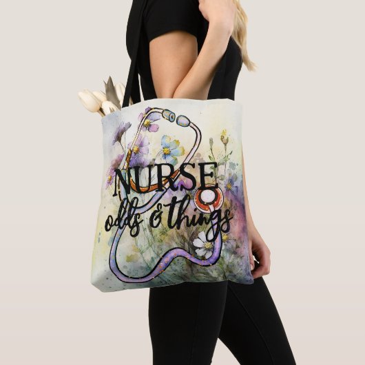 Personalisiert Funny Nurse Floral Stethoscope Boho Tasche (Von Nahem)