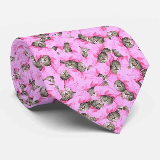 Personalisiert Funny Pink Cat Krawatte (Gerollt)