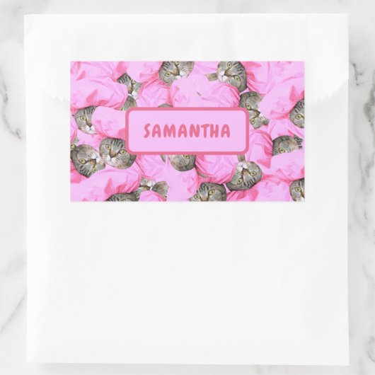 Personalisiert Funny Pink Cat Rechteckiger Aufkleber (Tasche)