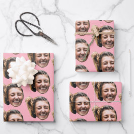 Personalisiert Funny Pink Custom Face Foto Girl Geschenkpapier Set