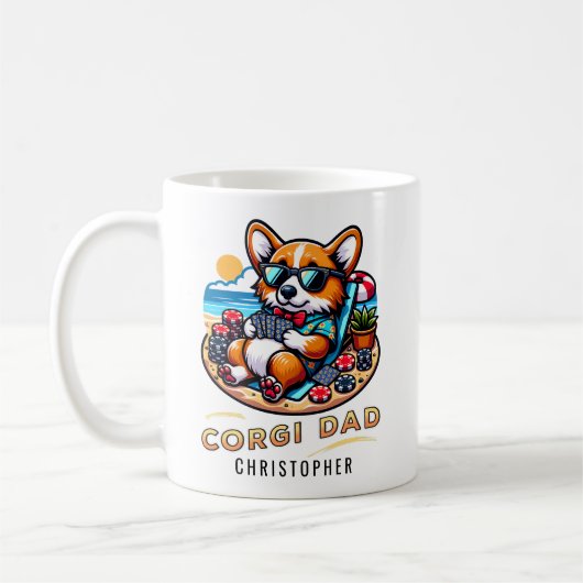 Personalisiert Funny Poker Player Corgi Dog Vater Kaffeetasse (Links)