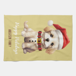 Personalisiert Funny Santa dog Vintag Red Mustard Geschirrtuch