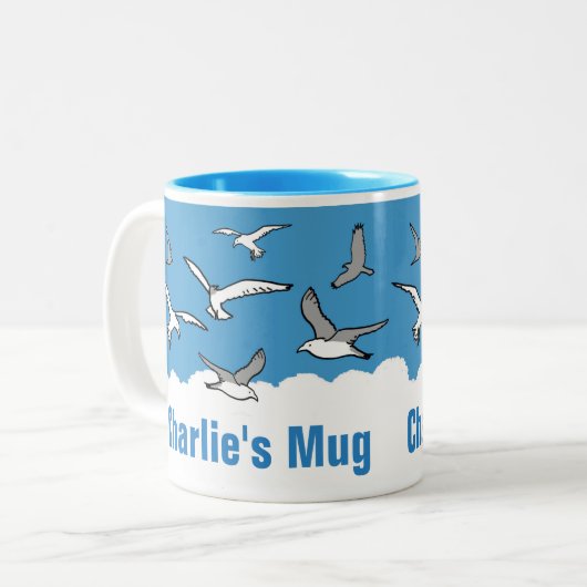 Personalisiert für den Vogelschwarm Zweifarbige Tasse (Vorderseite Links)