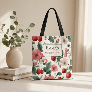 Personalisiert für sie: Erdbeer-Blumen-Cottagecore Tasche