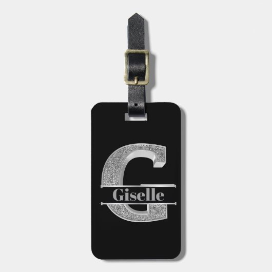 Personalisiert G Initial Silver Monogram Ihr Name Gepäckanhänger (Vorderseite vertikal)