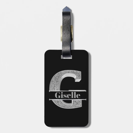 Personalisiert G Initial Silver Monogram Ihr Name Gepäckanhänger (Rückseite vertikal)