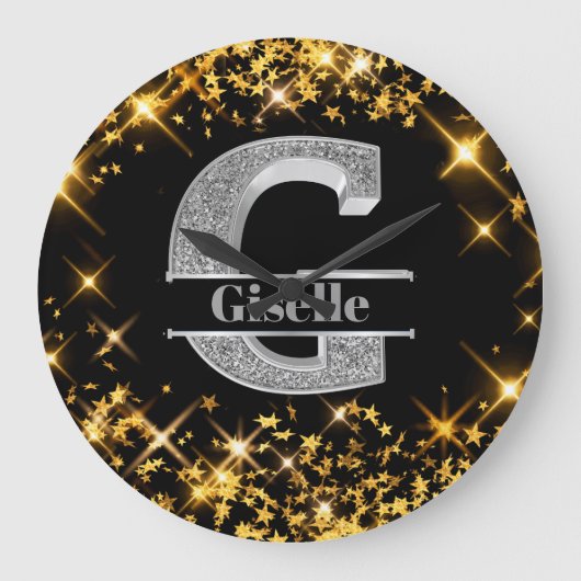 Personalisiert G Initial Silver Monogram Ihr Name Große Wanduhr (Vorderseite)