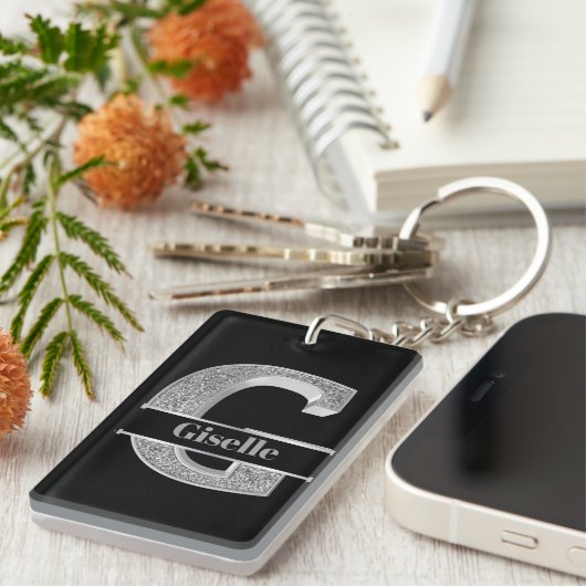 Personalisiert G Initial Silver Monogram Ihr Name Schlüsselanhänger (Vorderseite rechts)