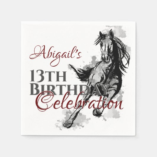 Personalisiert Galloping Horse Sketch Geburtstag Serviette (Vorderseite)