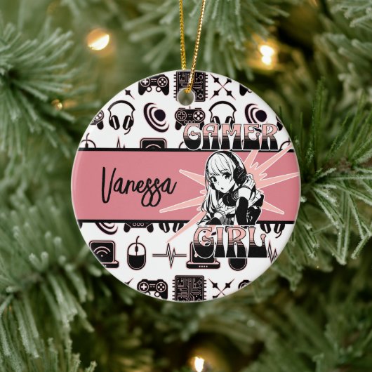 Personalisiert Gamer Girl | Gaming Keramik Ornament (Baum)
