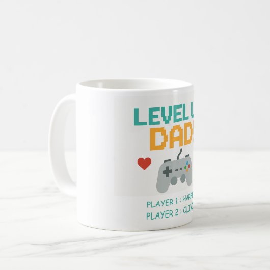 Personalisiert Gamer Vater | Level-Up-Vater mit Pl Kaffeetasse (Vorderseite Links)