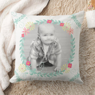 Personalisiert Garland Floral Baby Foto Kissen