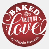 Personalisiert gebacken mit Liebe Holiday Rot Back Runder Aufkleber (Vorderseite)
