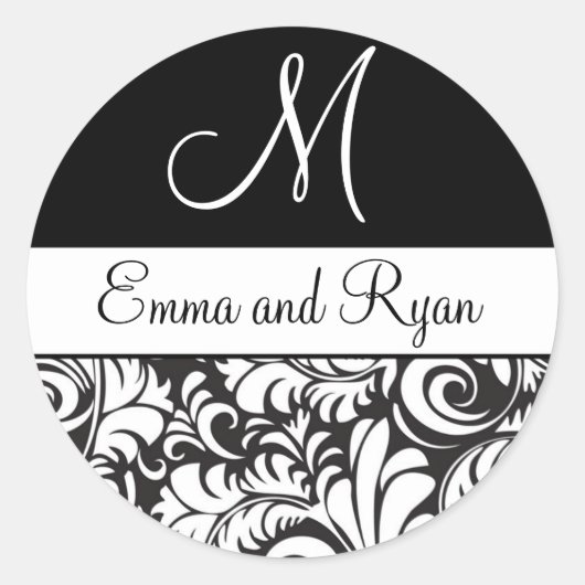 Personalisiert Geblüht Schwarz-Weiß-Aufkleber Runder Aufkleber (Vorderseite)