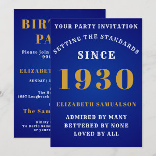 Personalisiert Geburtstag 1930 Elegant Blue Gold W Einladung