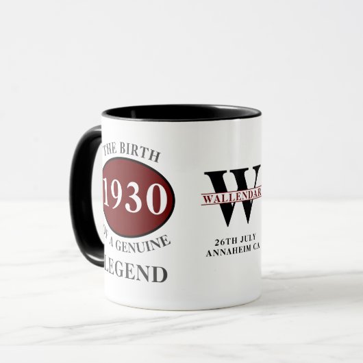 Personalisiert Geburtstag 1930 Monogramm Legendame Tasse (Vorderseite Links)