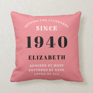 Personalisiert Geburtstag 1940 Pink Girly Elegant Kissen