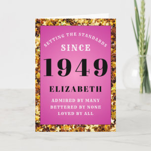 Personalisiert Geburtstag 1949 Pink Gold Glitzer G Karte
