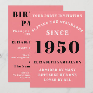Personalisiert Geburtstag 1950 Girly Pink Niedlich Einladung