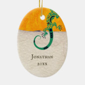 Personalisiert Gecko Lizard on Stone and Stucco Keramik Ornament (Hinten)