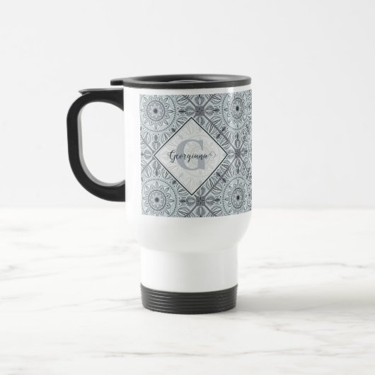 Personalisiert geflorale Harmonie Gray Mandala Reisebecher (Links)