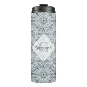 Personalisiert geflorale Harmonie Gray Mandala Thermosbecher
