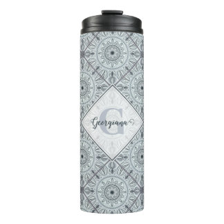 Personalisiert geflorale Harmonie Gray Mandala Thermosbecher