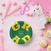 Personalisiert Gelb auf grünem Abschluss Pappteller (Party)