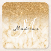 Personalisiert-Gelb-Gold-Glitzer-Monogramm-Marmor Rechteckiger Pappuntersetzer (Vorderseite)