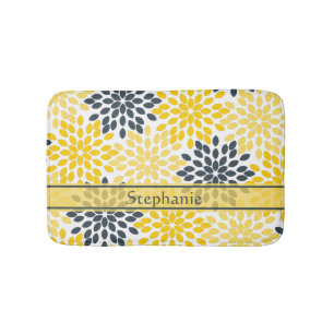 Personalisiert gelb, graue Holzkohle Moderne Blume Badematte