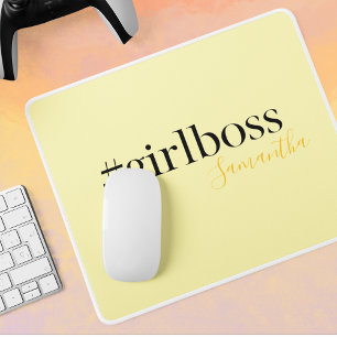 Personalisiert-Gelb-Name #GirlBoss Mousepad