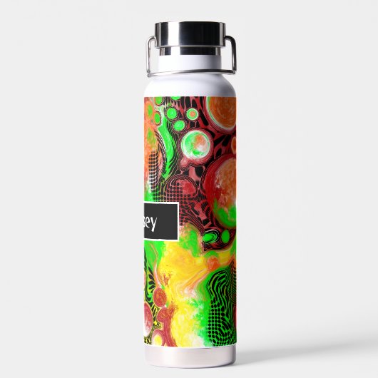 Personalisiert Gelb, Schwarz, Zitronengrün Kunst Trinkflasche (Rückseite)