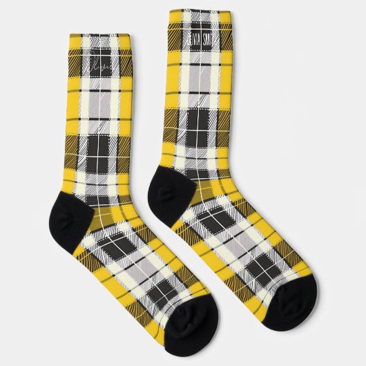 Personalisiert Gelb und Schwarzer Tartan - Kariert Socken (Rechts)