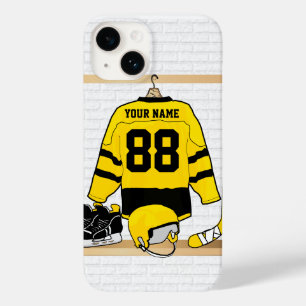Personalisiert Gelb und Schwarzes Eishockey Jersey Case-Mate iPhone 14 Hülle